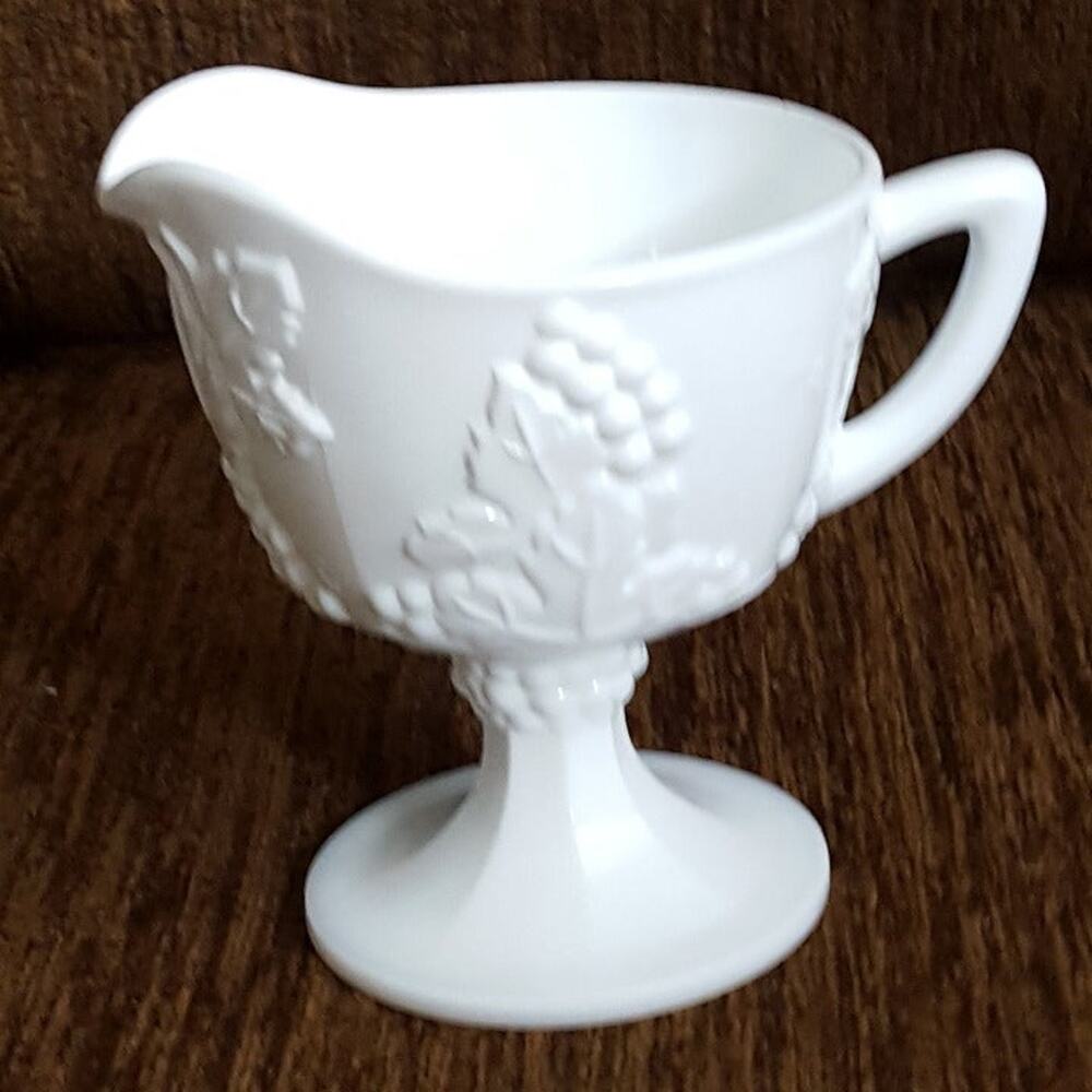 Vintage milk glass creamer 4” tall